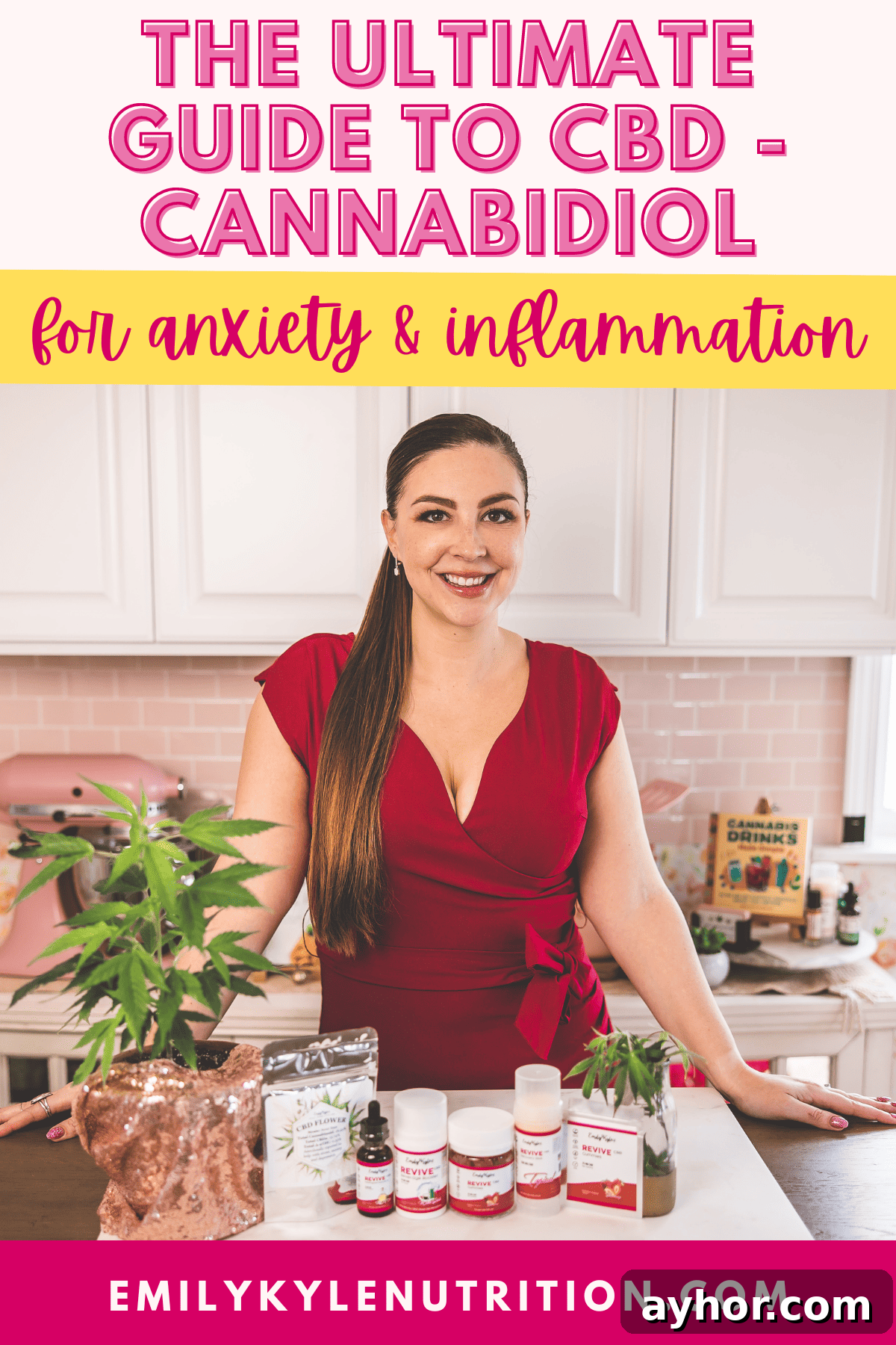 CBD for Wellness: A Complete Guide to Uses, Benefits, and Dosage 2 A picture of Emily Kyle with CBD products.