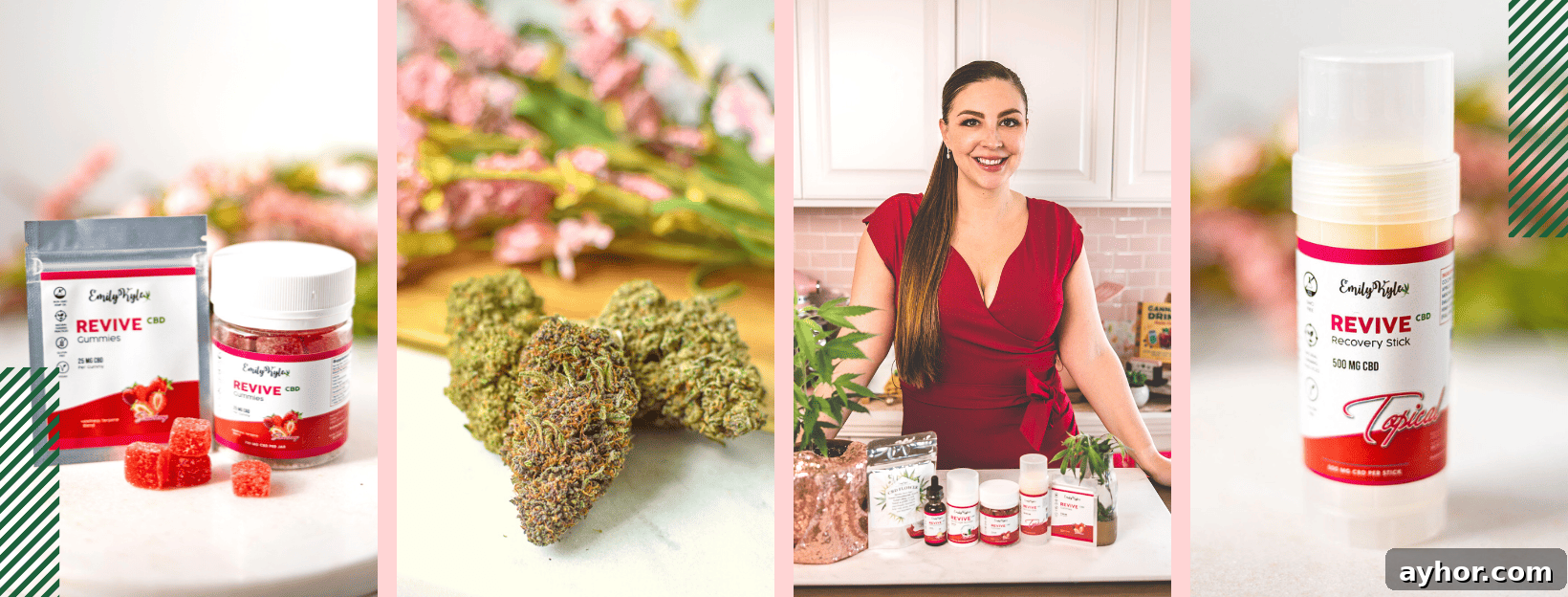 CBD for Wellness: A Complete Guide to Uses, Benefits, and Dosage 8 A collage of four images all with CBD products.
