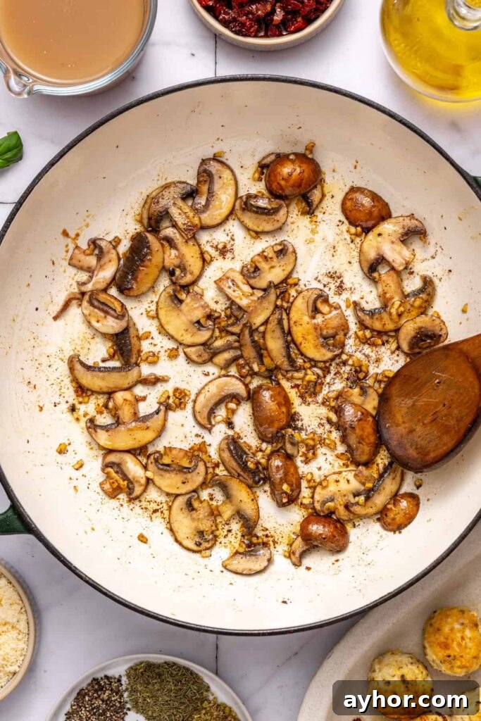 Sautéing mushrooms for marry me chicken meatballs sauce