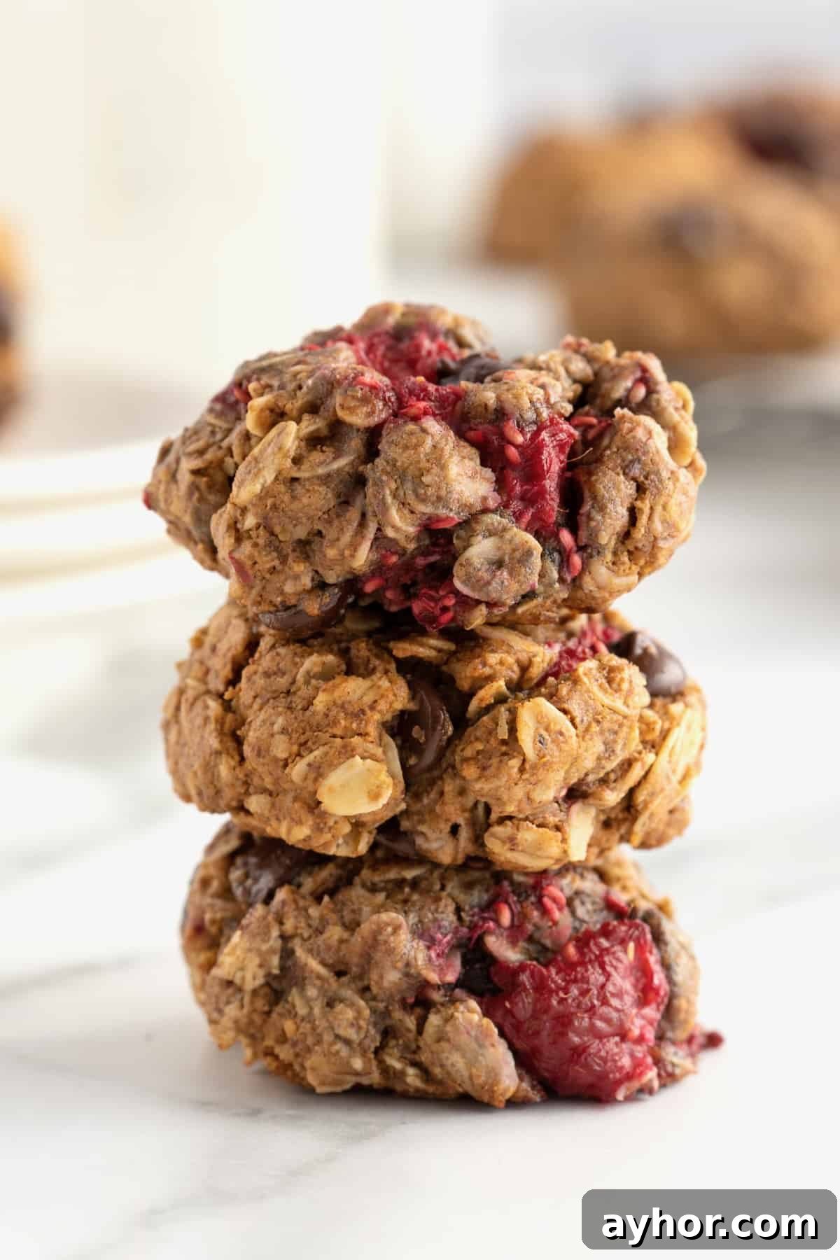Flourless Dark Chocolate Raspberry Oatmeal Cookies by The BakerMama