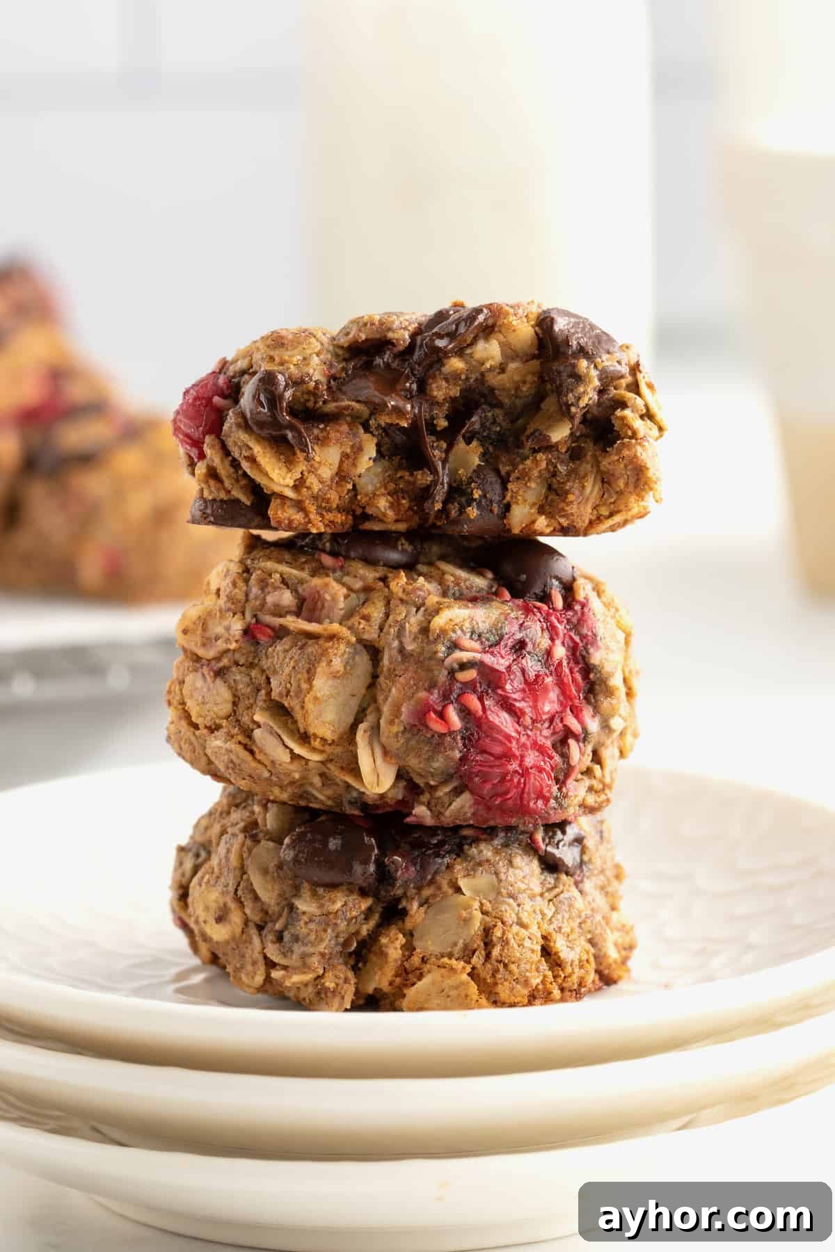 Flourless Dark Chocolate Raspberry Oatmeal Cookies by The BakerMama