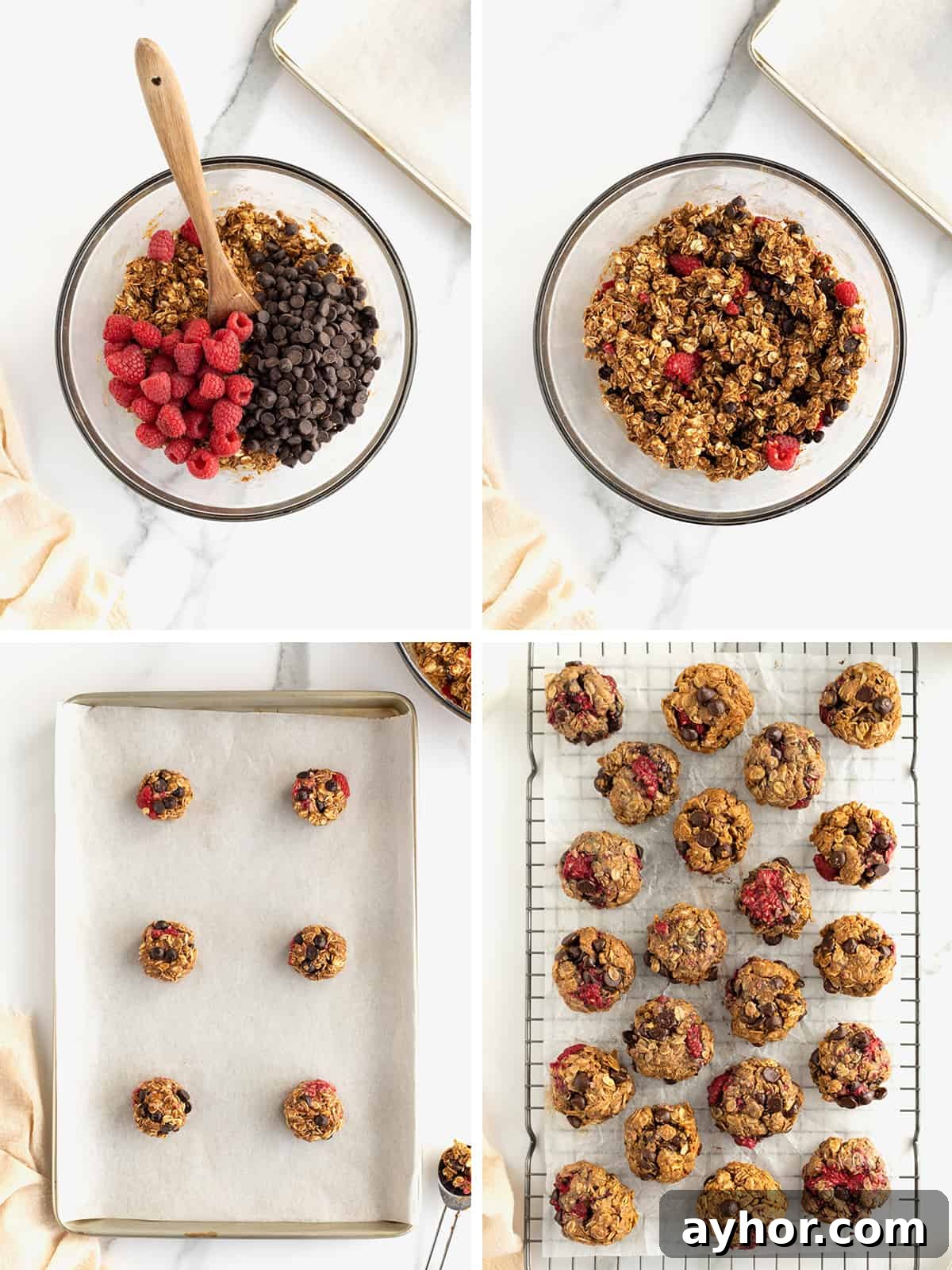 Flourless Dark Chocolate Raspberry Oatmeal Cookies by The BakerMama