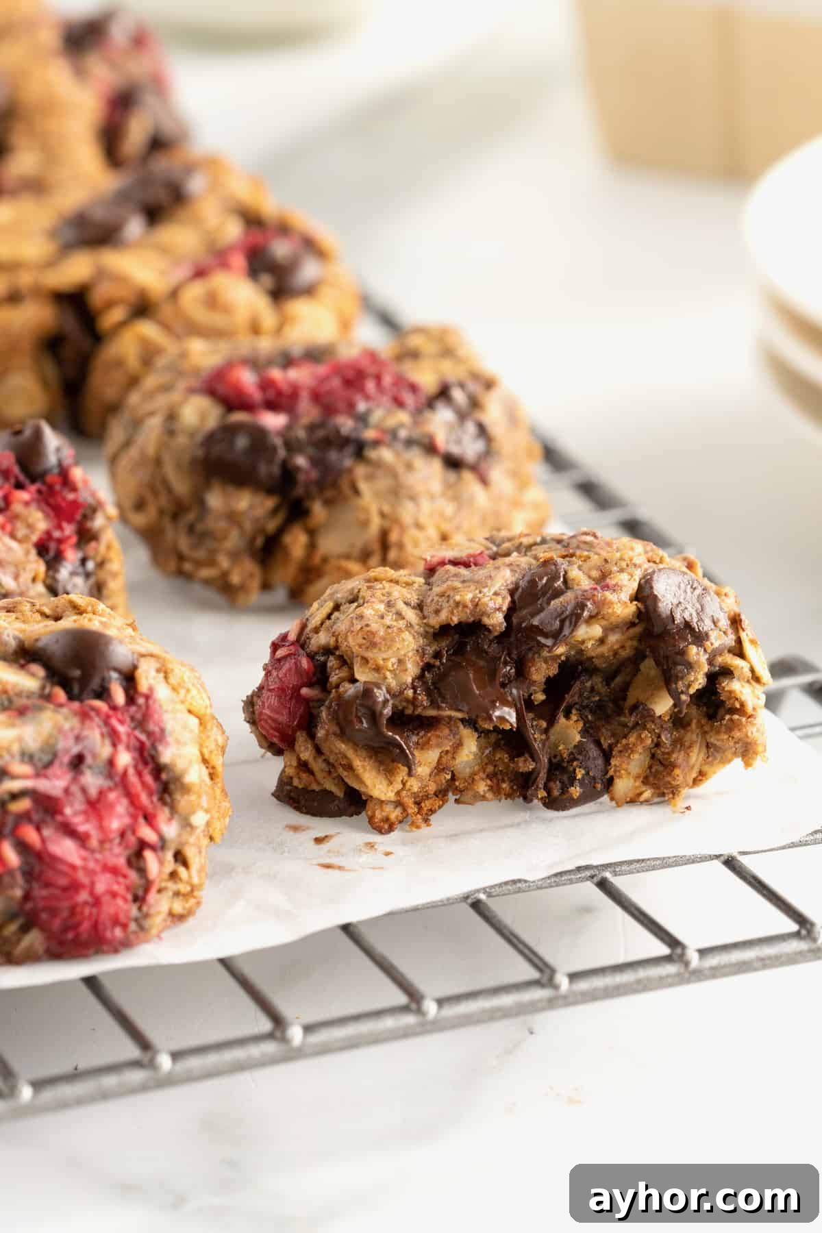 Flourless Dark Chocolate Raspberry Oatmeal Cookies by The BakerMama