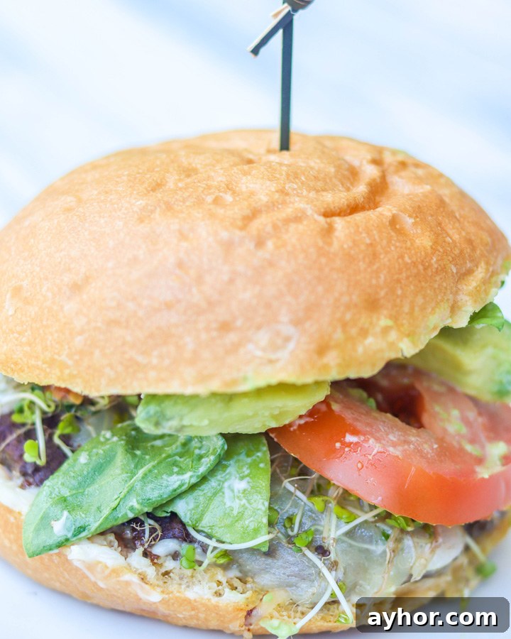 Avocado Sprouts California Cheeseburgers with Shallot Mayo