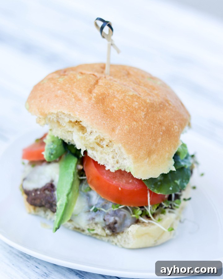 Avocado Sprouts California Cheeseburgers with Shallot Mayo