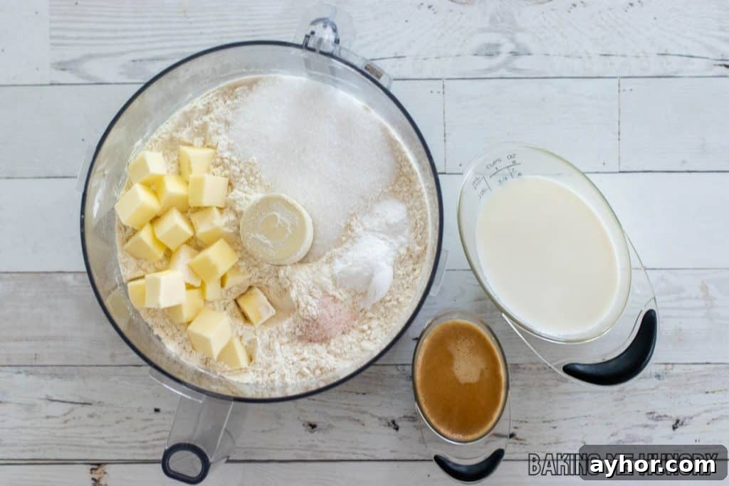 ingredients in food processor and measuring cups