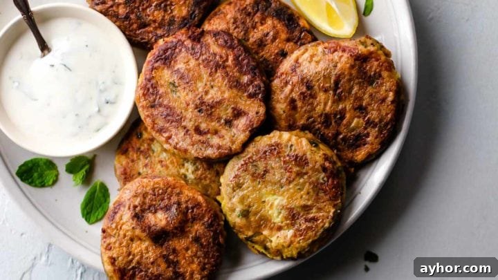 A white plate with Shami Kebab alongside a bowl of raita