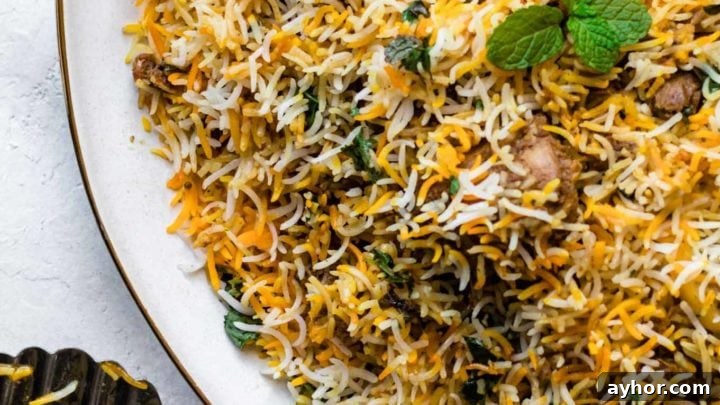 Chicken Biryani on a gold-trimmed platter