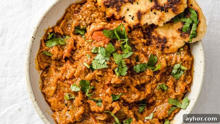 Baingan Bharta in a speckled bowl