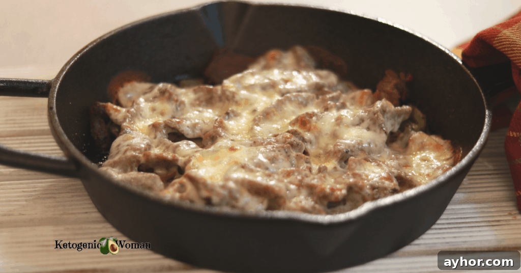 Keto Philly Cheesesteak Skillet: Low-Carb Dinner Recipe 2 philly cheesesteak in cast iron skillet
