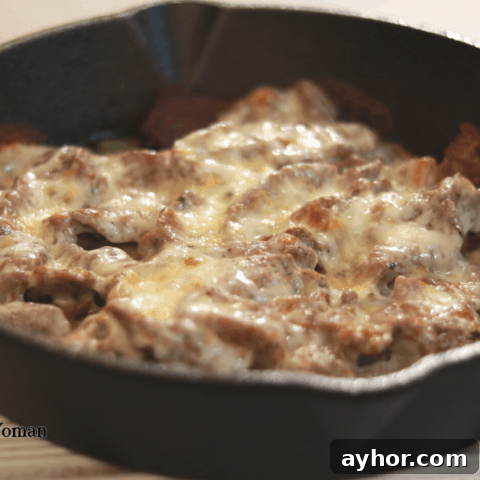 philly cheesesteak in cast iron skillet