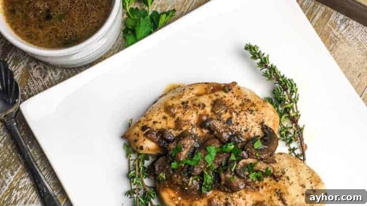 Keto Low Carb Instant Pot Chicken Breasts with Mushroom sauce and goat cheese recipe.