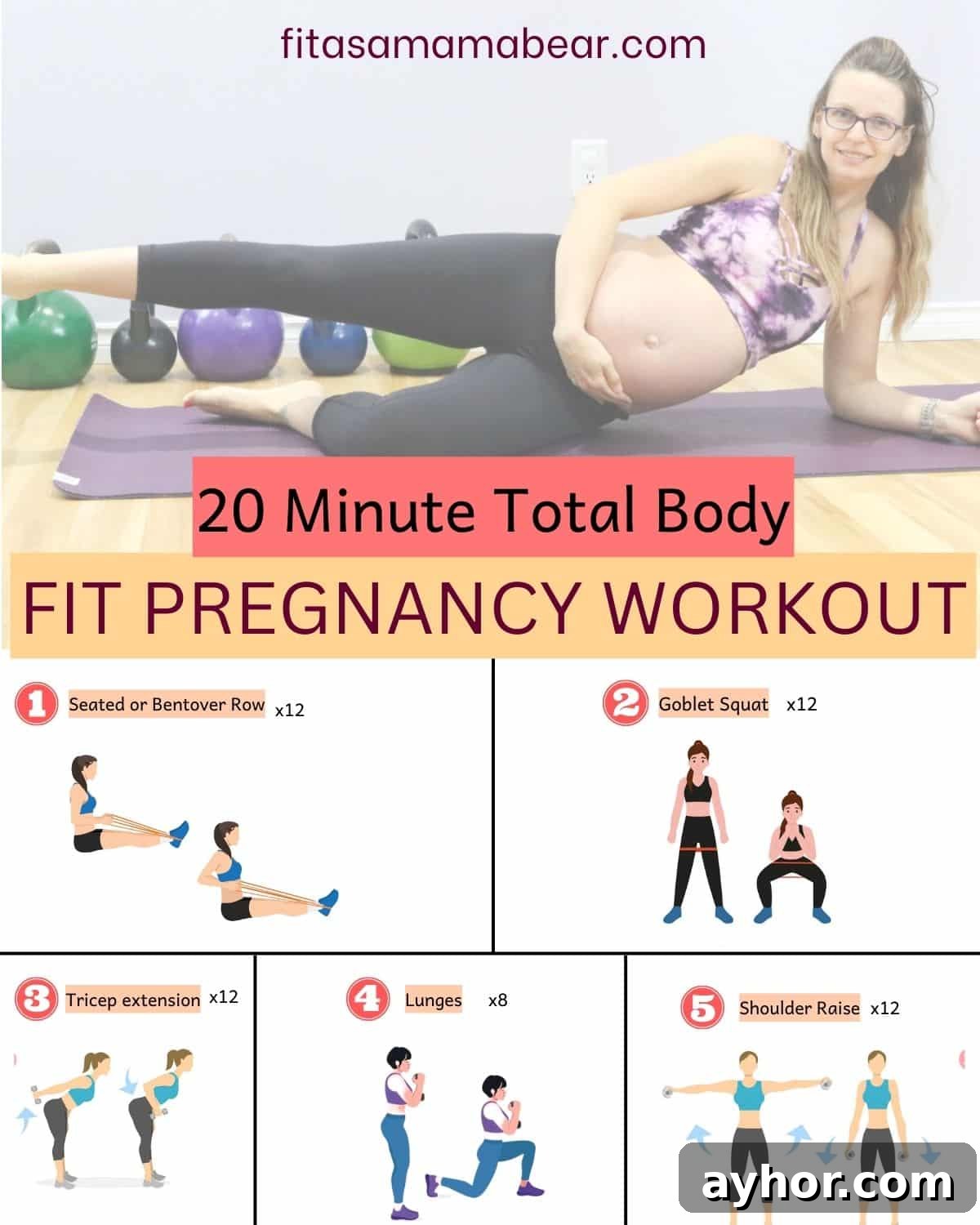 Prenatal Full-Body Strength Routine for Expecting Moms 7 Collage-style pin image showing pregnancy exercises