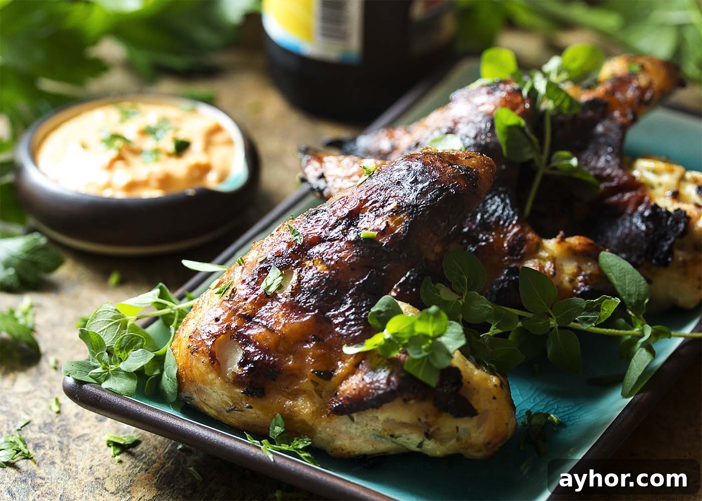 Greek Yogurt Marinated Grilled Chicken Wings Recipe 3 Yogurt marinated chicken wings are flavorful, tender and juicy—grilled Greek wings make a fun, easy party food, great with roasted pepper feta dip or tzatziki.
