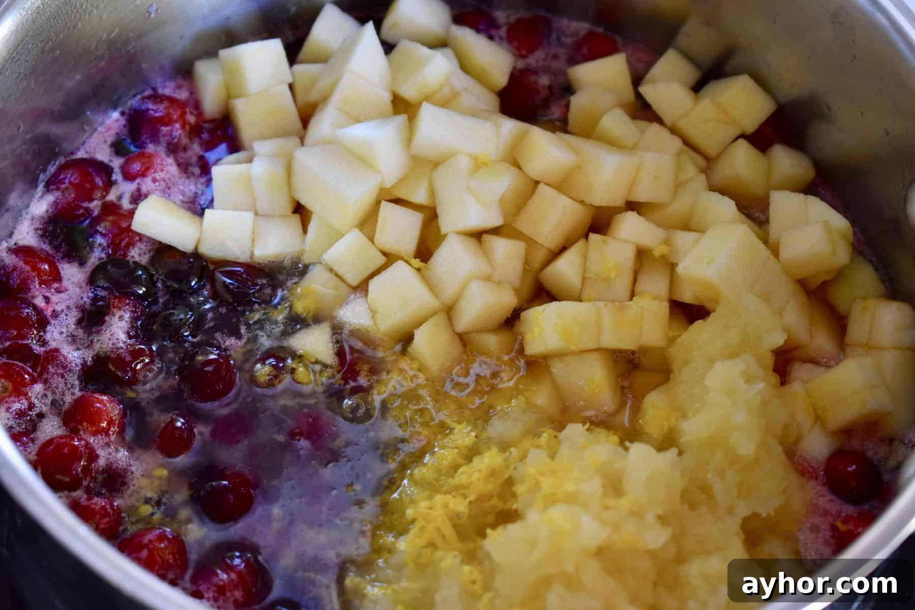 Cranberry Pineapple Sauce Recipe for Holiday Side Dish 6 apple and pineapple added to cranberry sauce.