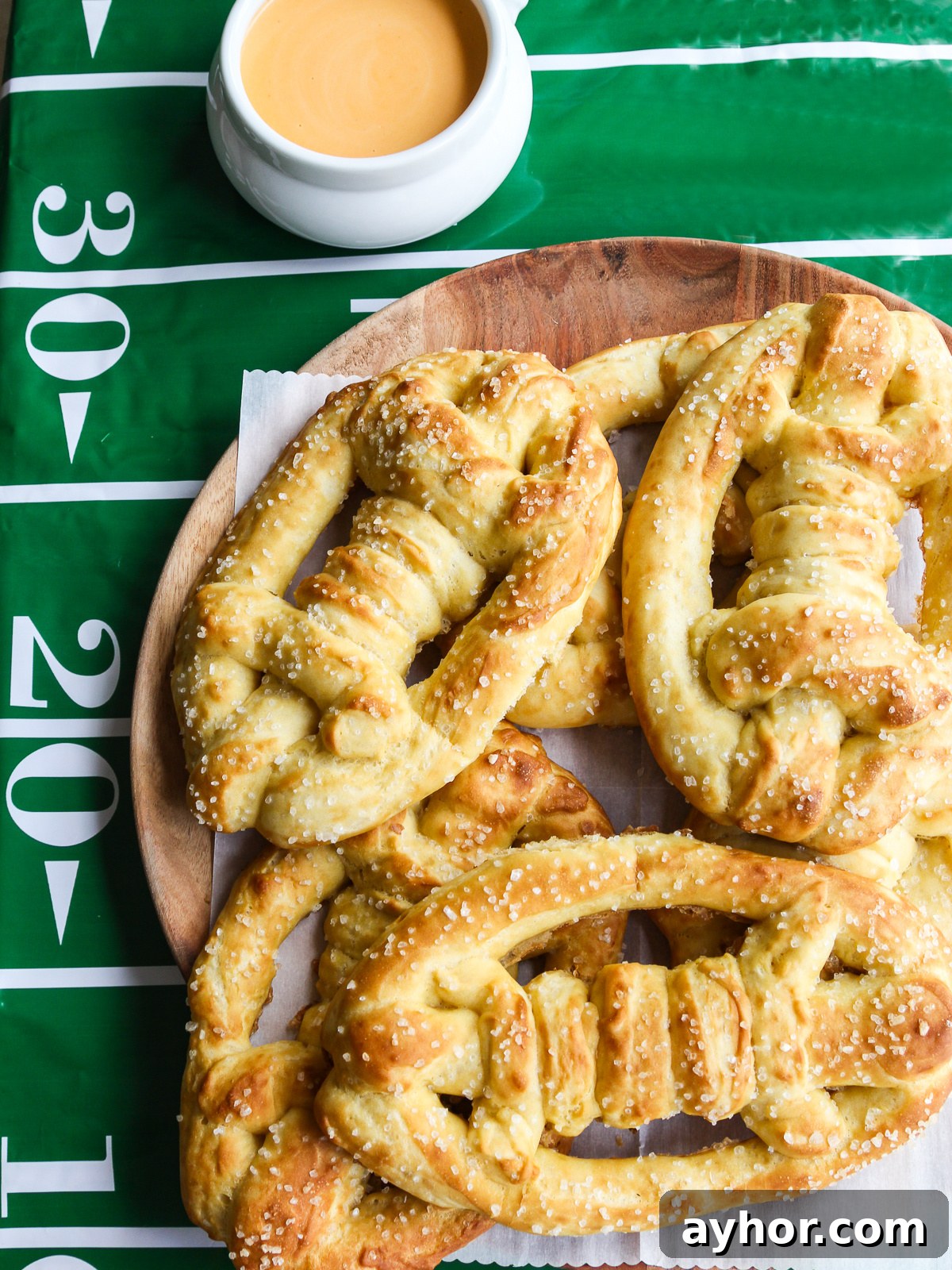 Football pretzels and beer cheese dip