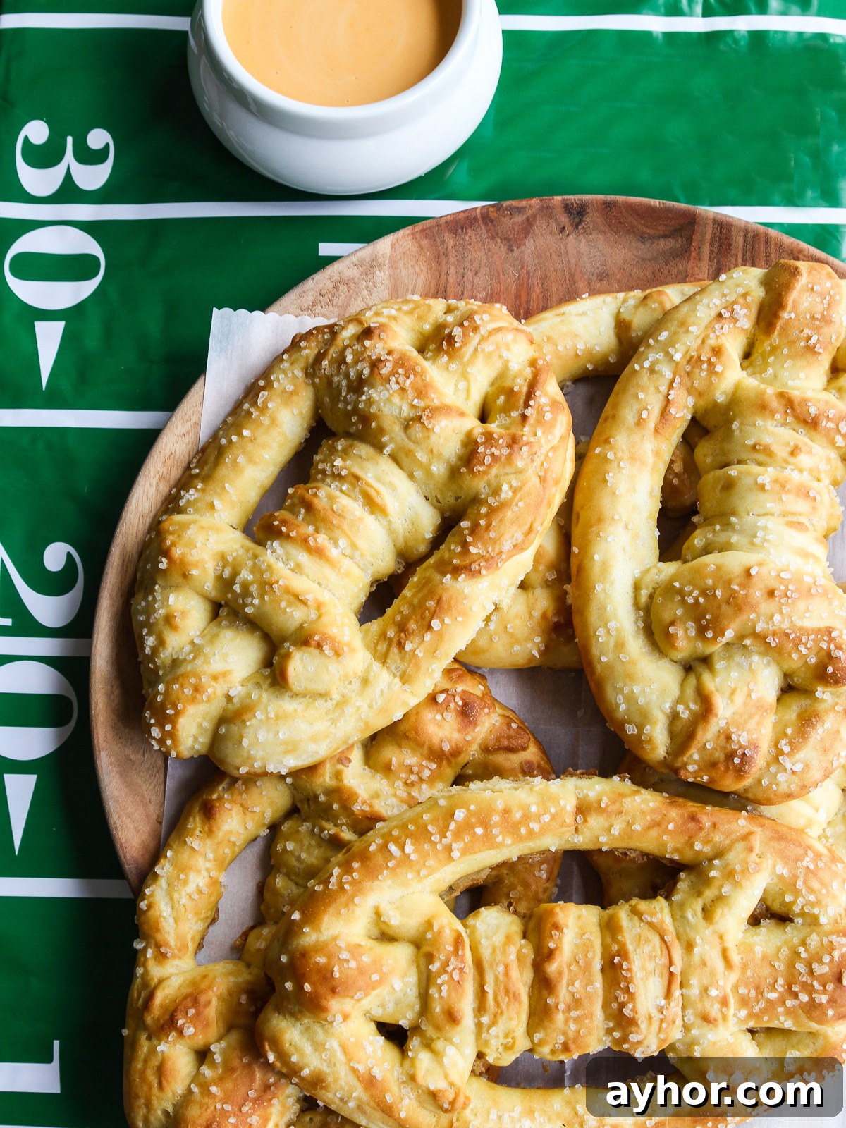 Platter of football pretzels
