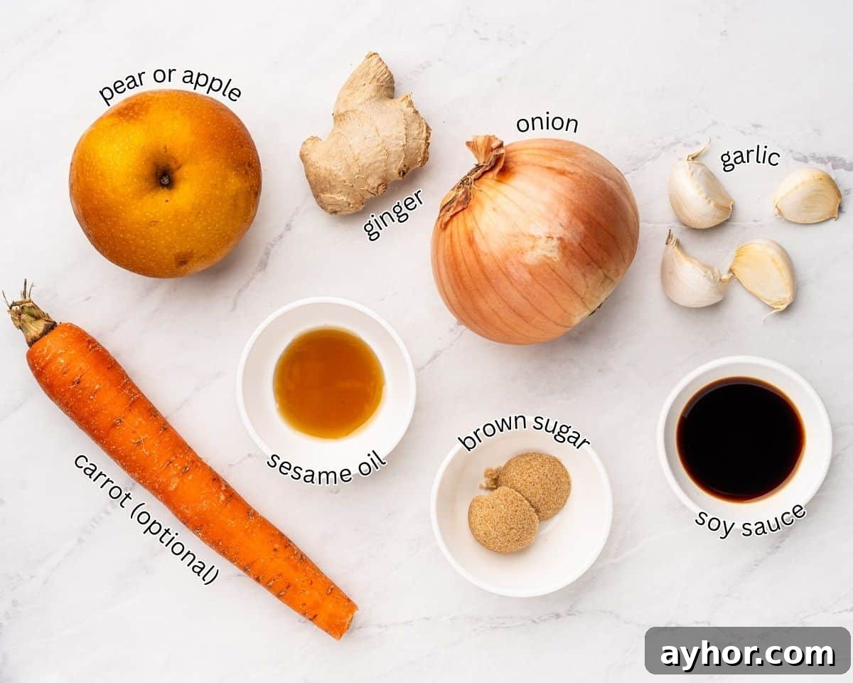 labelled ingredients for bulgogi marinade.