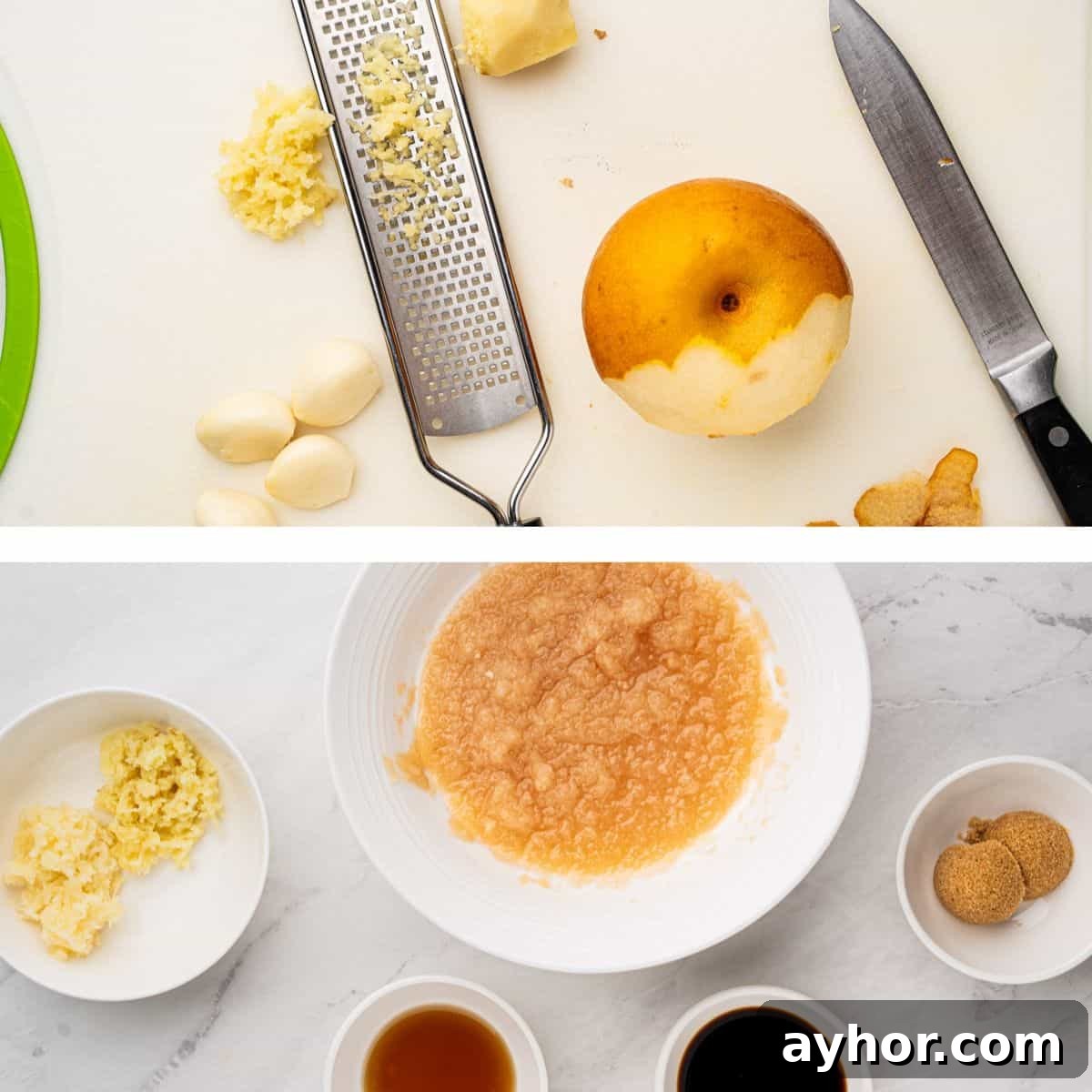 process of preparing and measuring ingredients for bulgogi marinade.
