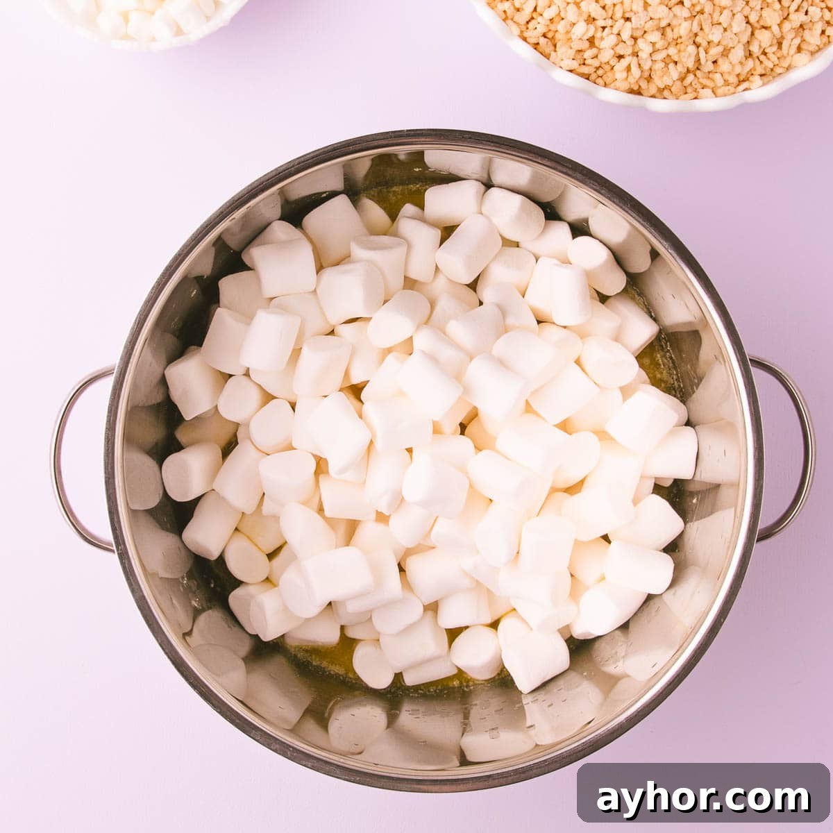 Gluten-Free Rice Krispie Treats Recipe That Really Crisps 5 The marshmallows added to the pan.