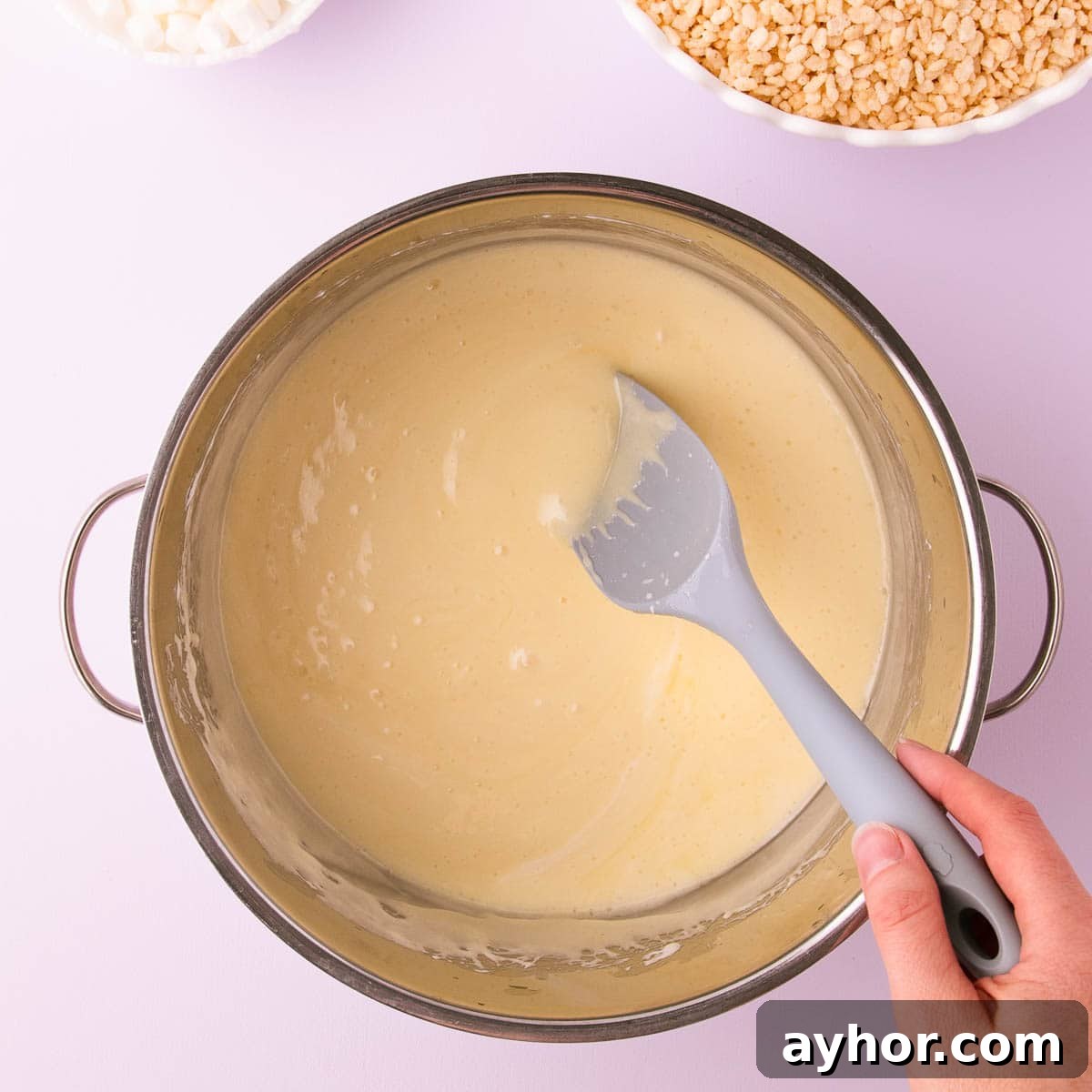 Gluten-Free Rice Krispie Treats Recipe That Really Crisps 6 The melted marshmallow/butter mixture.