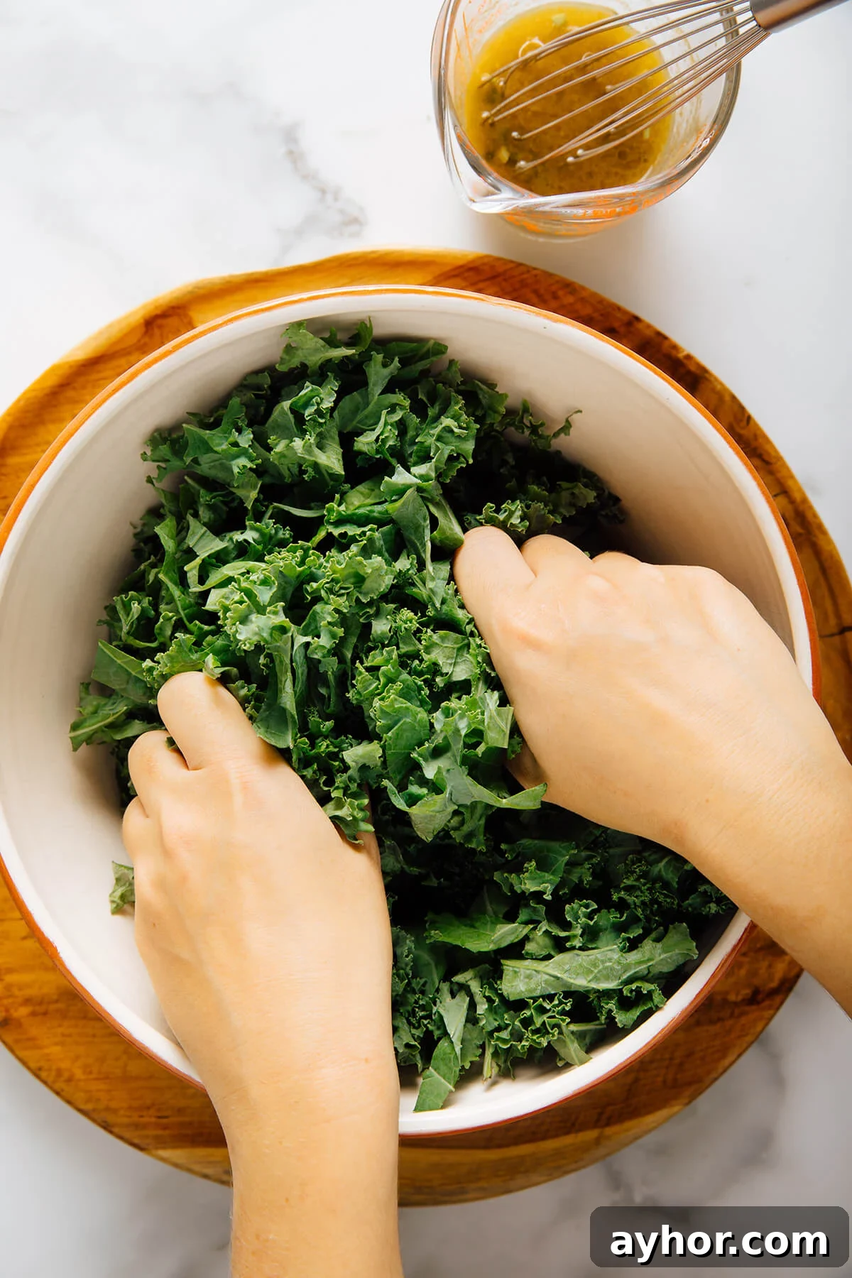 massaging kale