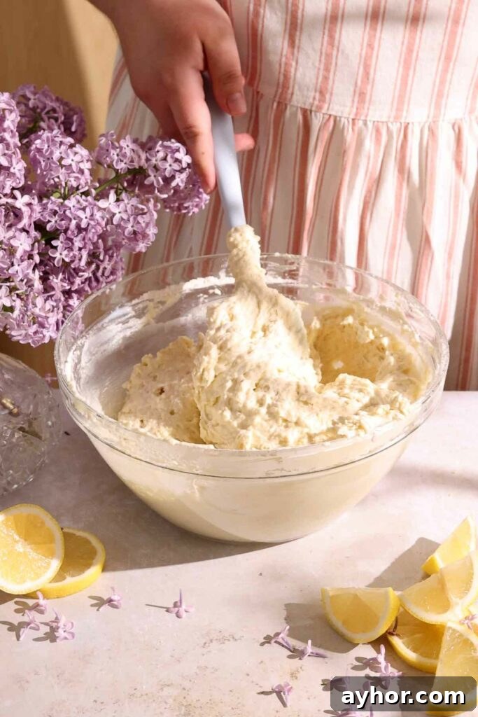 Lemon-Lilac Cake Recipe: Light Floral Citrus Dessert 9 prepared cake batter