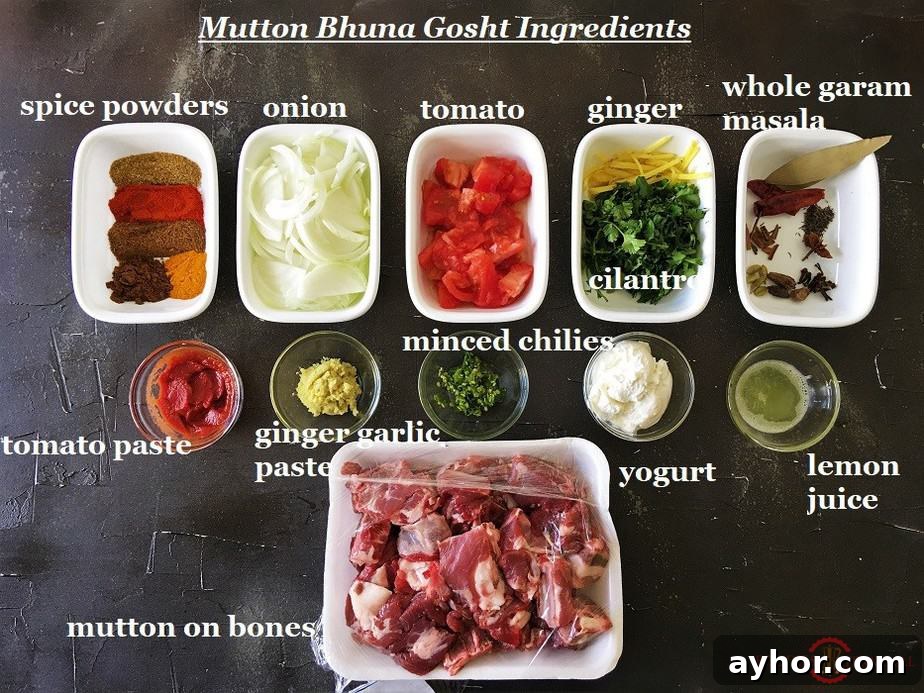 Instant Pot Mutton Bhuna ingredients on a black board