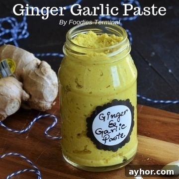Homemade ginger garlic paste in a transparent glass jar