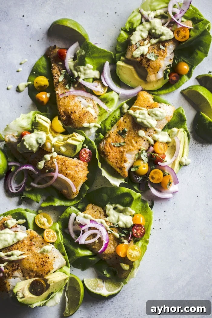 Paleo Cod Lettuce Wraps: Low-Carb Seafood Recipe 2 fish on top of lettuce