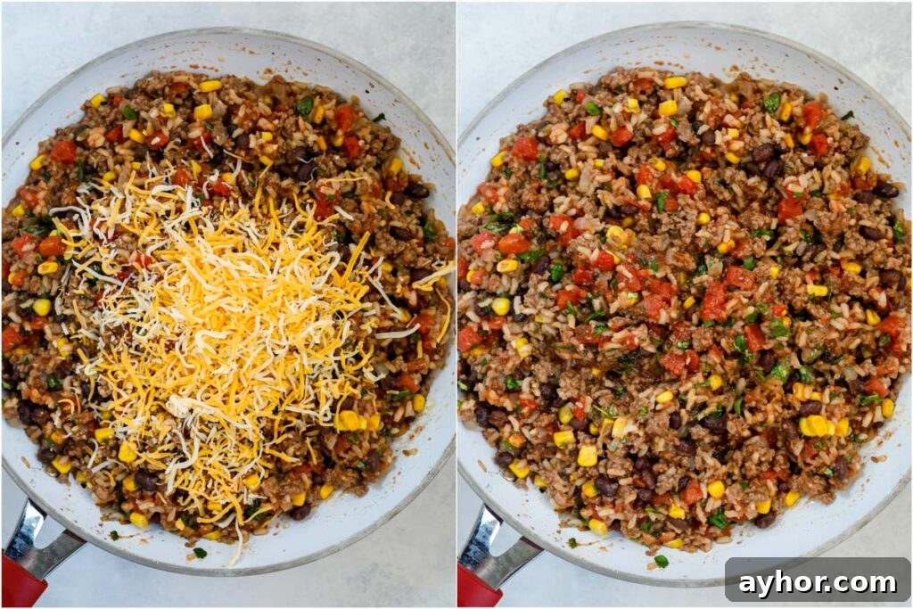 Stuffed Bell Peppers with Quinoa and Ground Turkey 5 top down shot of ground beef mix in a skillet