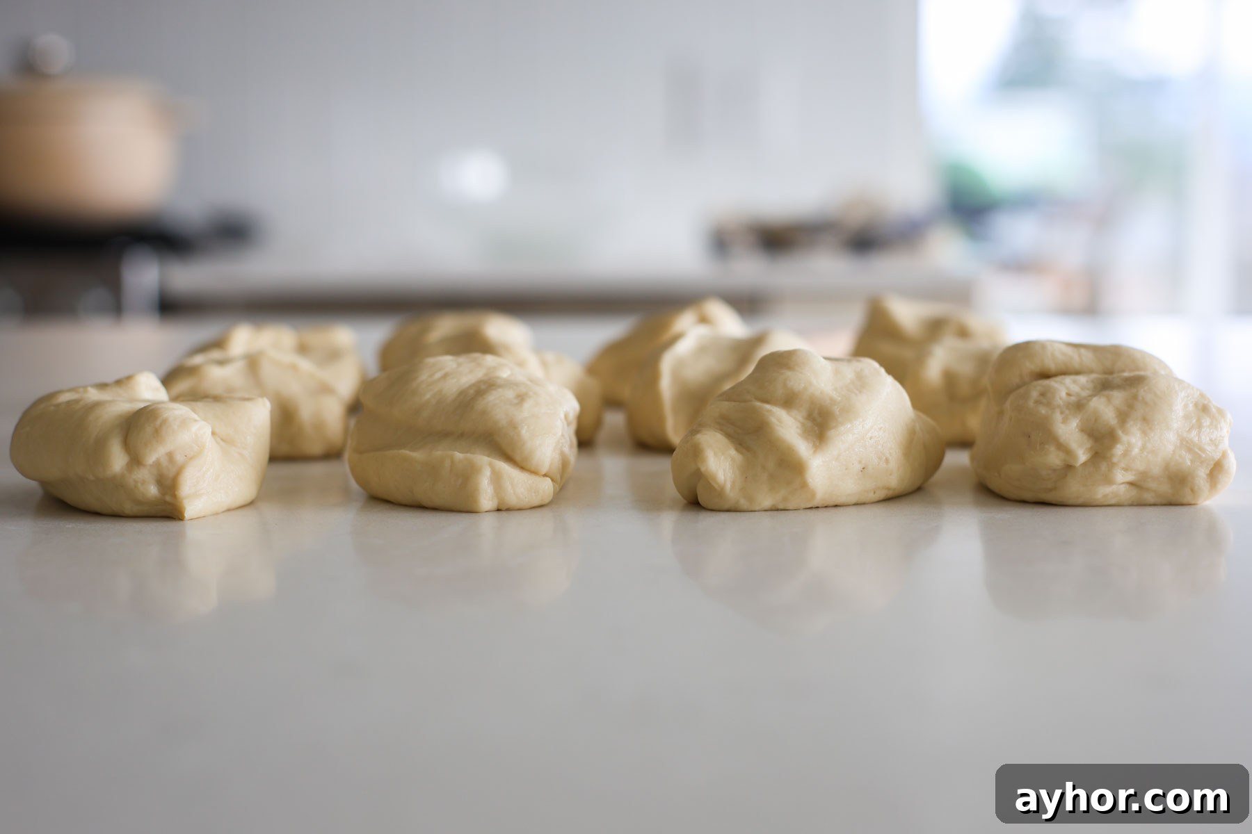 Portioned dough pieces.