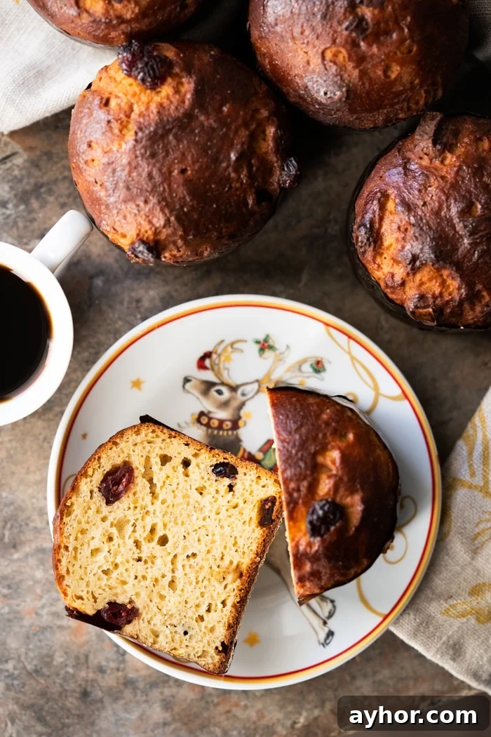 Gluten-Free Keto Panettone: Italian Christmas Bread 8 Sliced keto panettone over Christmas plates