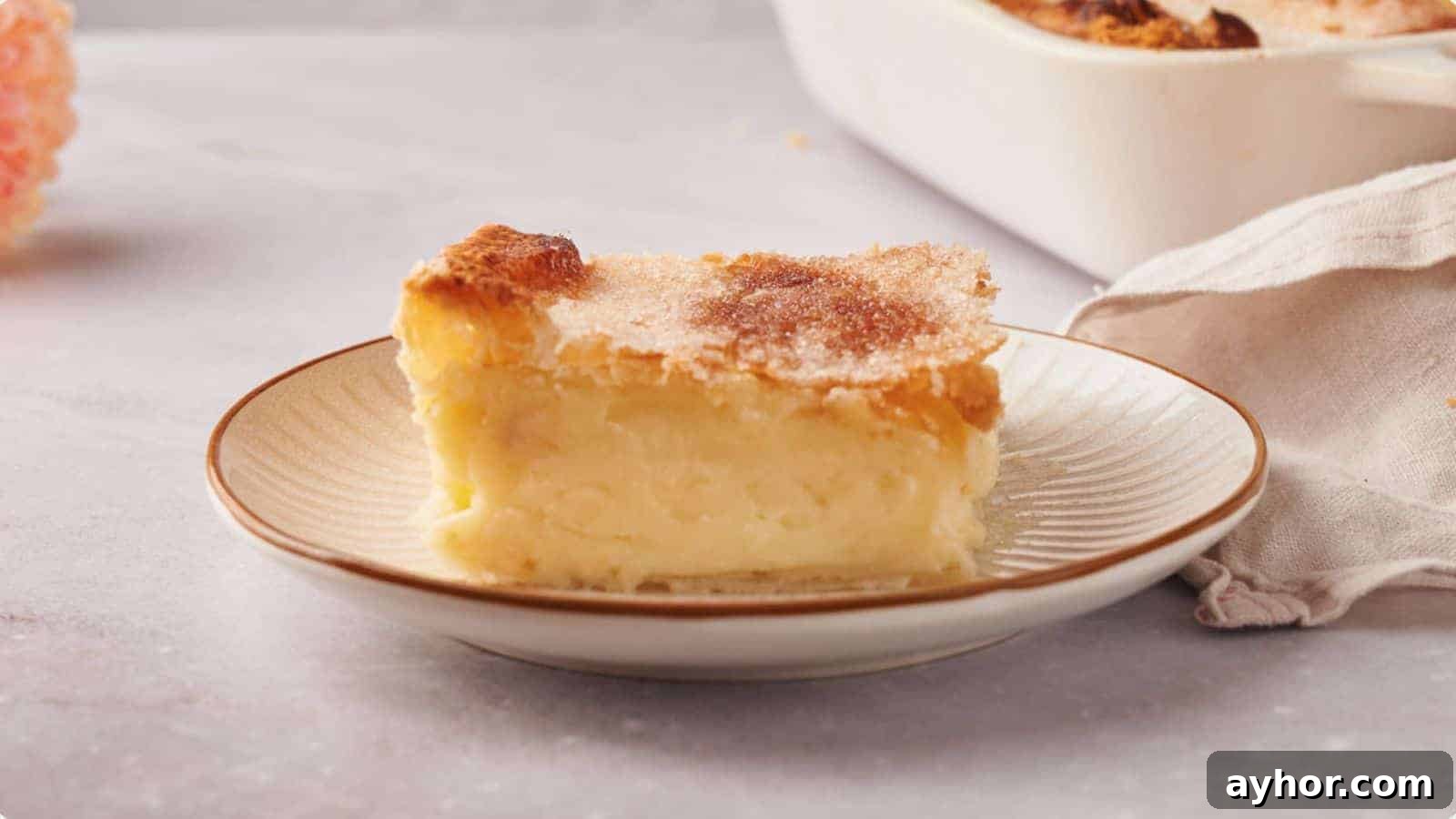 A piece of cheesecake on a plate next to a bowl.