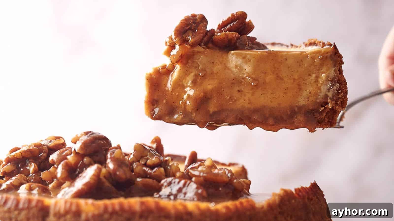 A slice of pecan pie being served on a cake slice.
