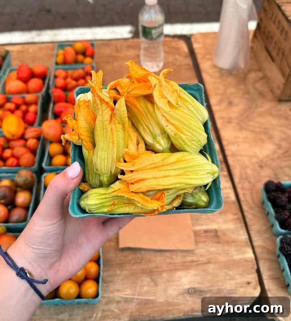 Close up of zucchini flowers and pasta