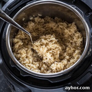 Instant Pot Brown Rice with a spoon