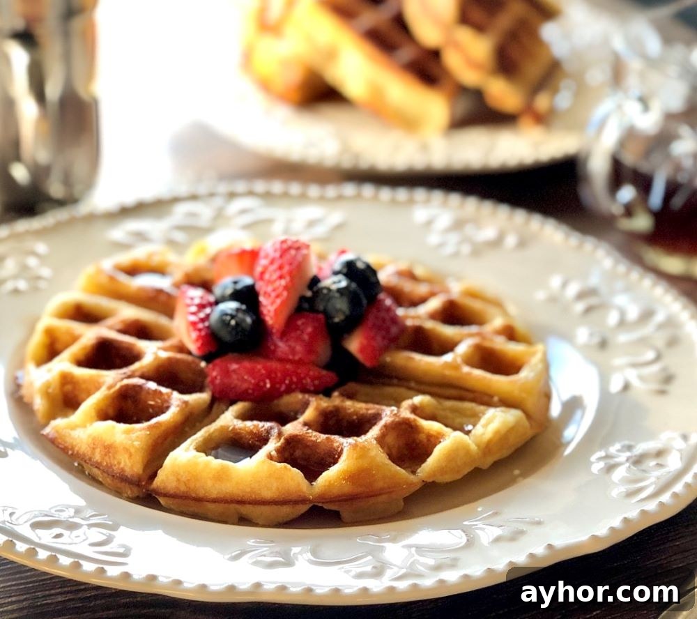 Fluffy Vanilla Buttermilk Waffles Recipe 3 close up of waffle texture