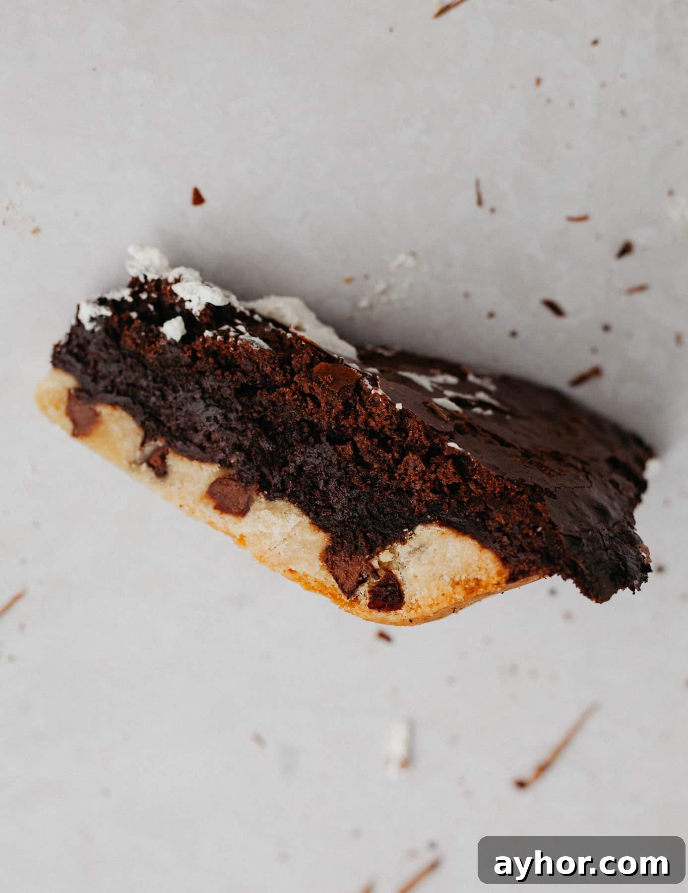 Decadent Chocolate Brownie Pie Recipe 17 A slice of brownie pie on its side